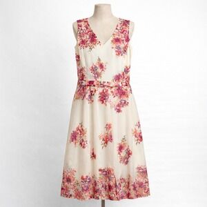 Floral Fairy Chiffon Midi Dress Size 16 Pink Sleeveless Coquette Romantic Event